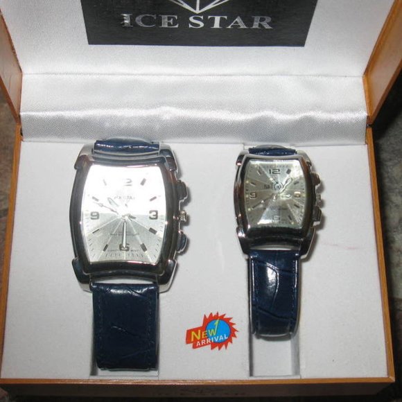 Watches Set Men Women Ice Star New Navy Blue Band (Set of 2) - Picture 1 of 4